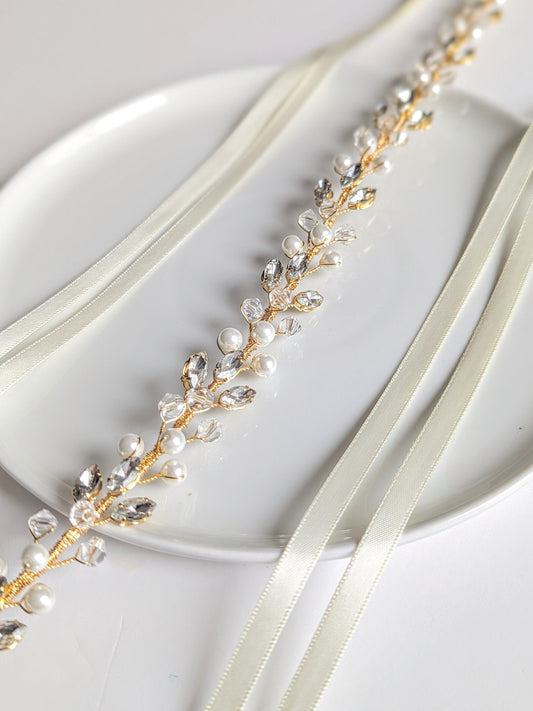 Charlotte - Bridal Crystal Headpiece With Ribbon (14")