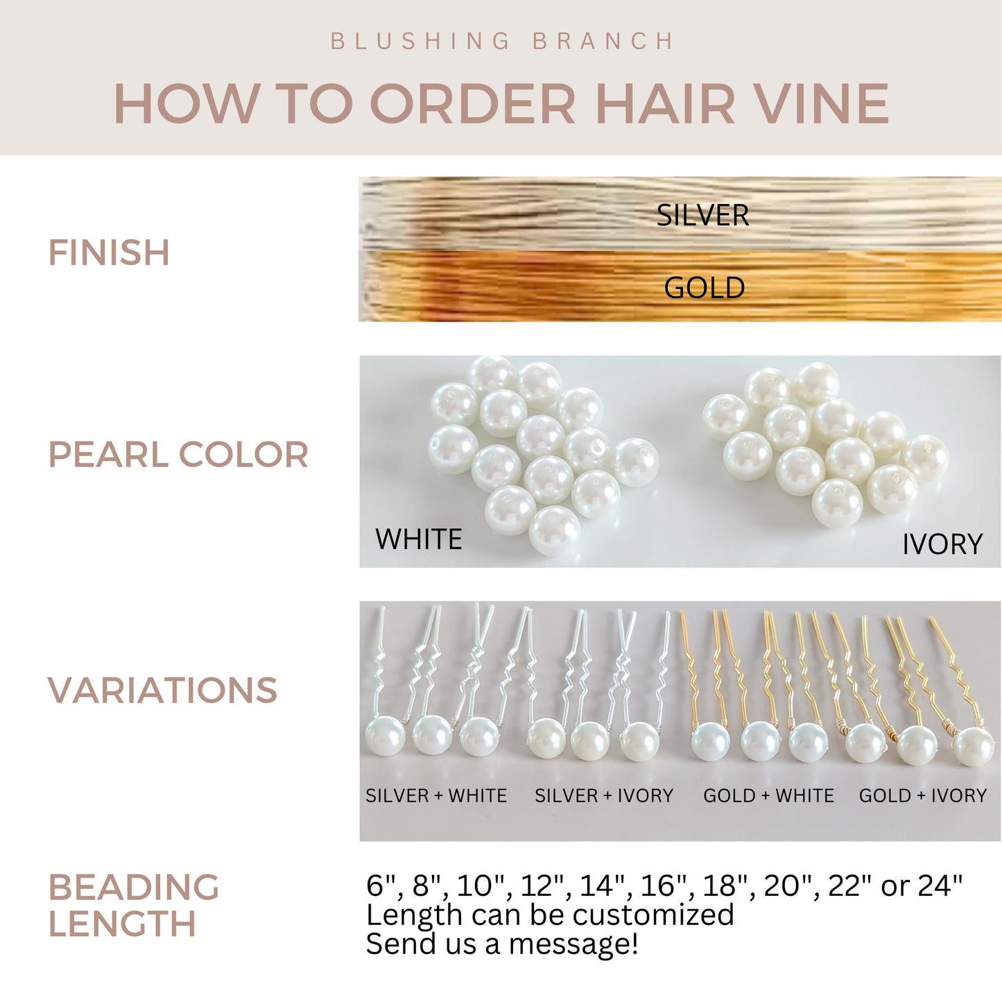 Willow - Boho Pearl & Crystal Floral Hair Vine (6"-24")