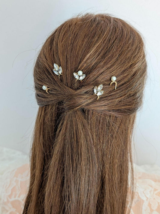Celeste - Crystal & Pearl Hair Pin Set (5)