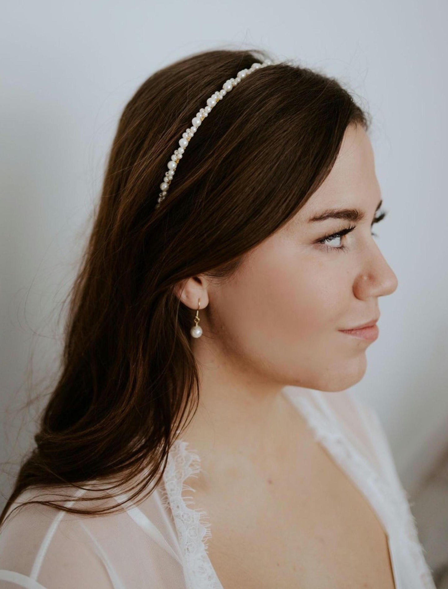 Kate & Anna Set - Dainty Pearl Headband and Pearl Drop Earrings