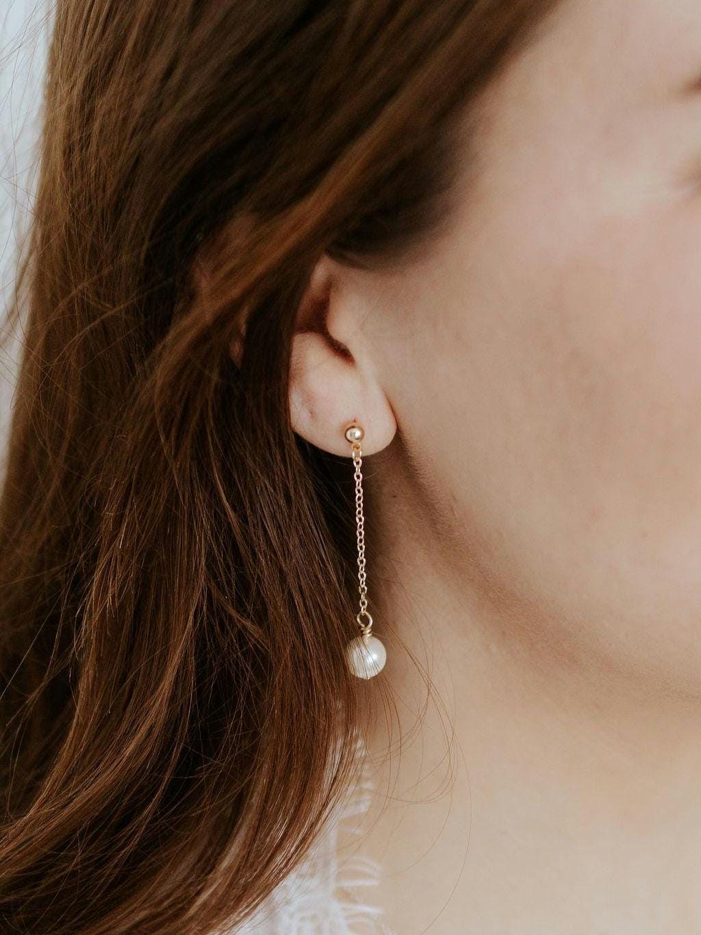 Sabine - Long Pearl Drop Earring Dainty
