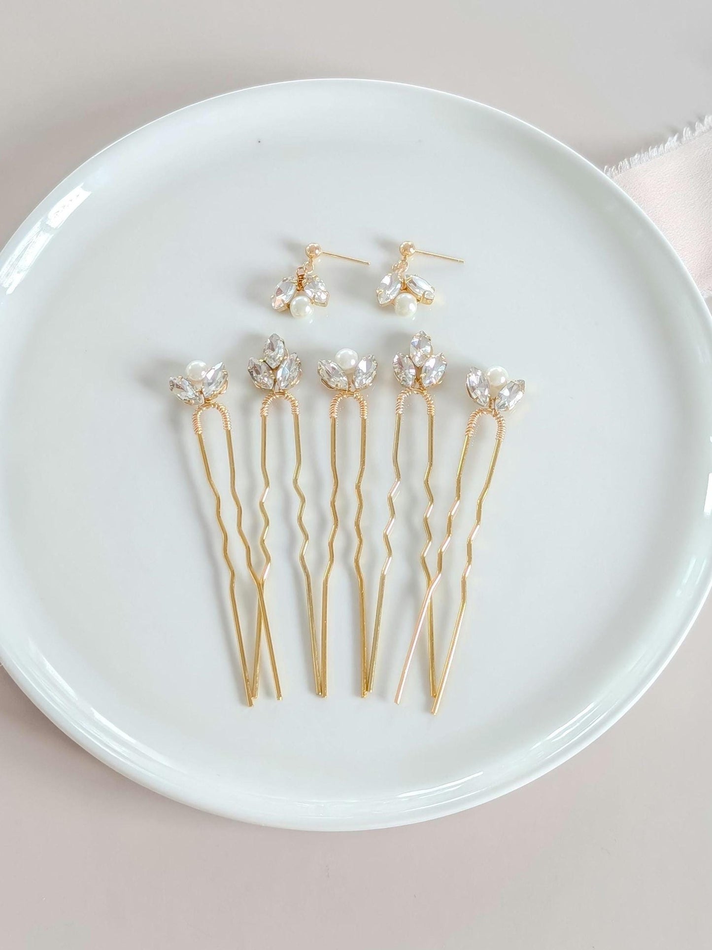 Chloe + Ava Jewelry Set - Crystal & Pearl Hair Pins with Matching Earrings