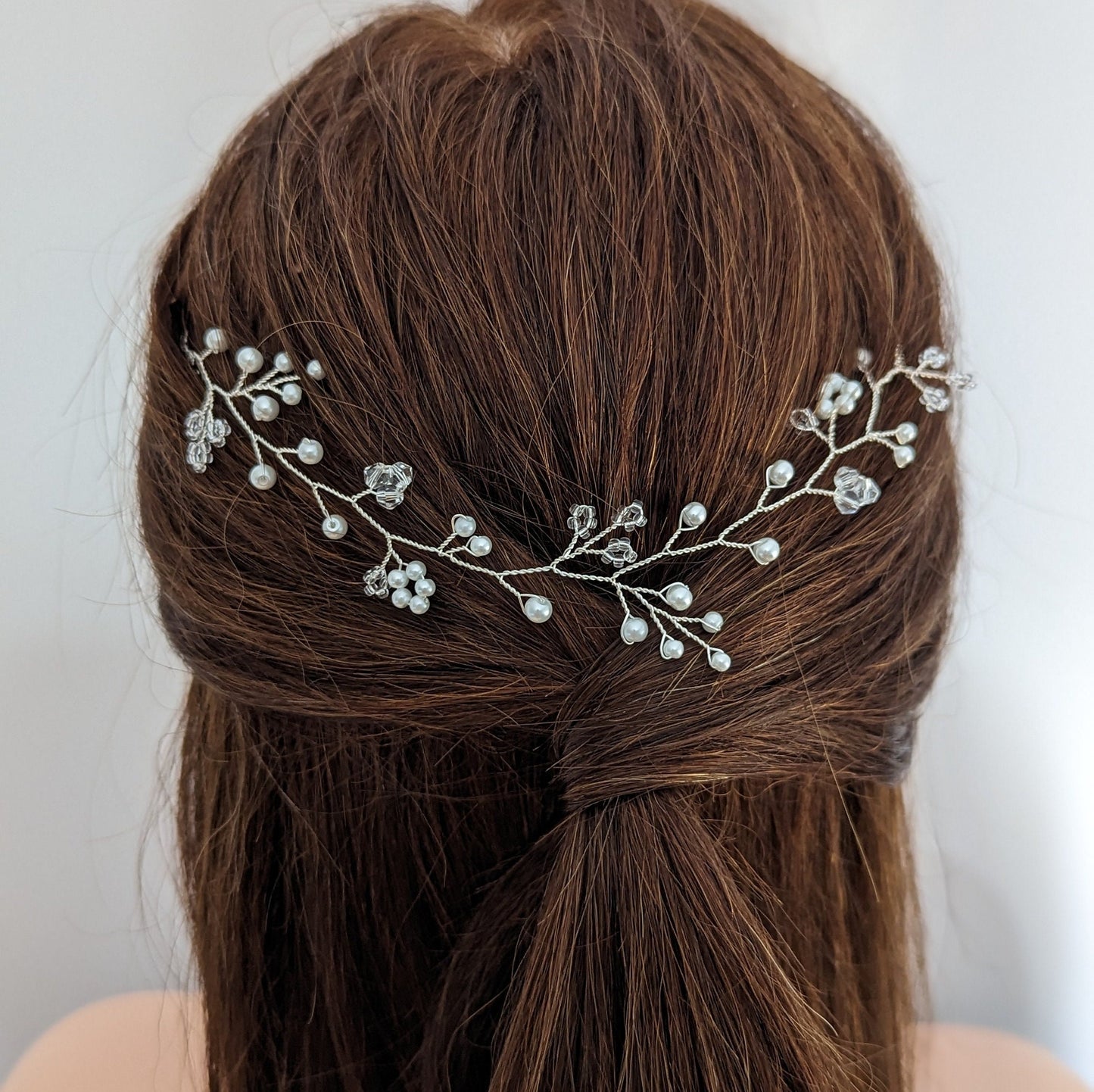 Willow - Boho Pearl & Crystal Floral Hair Vine (6"-24")