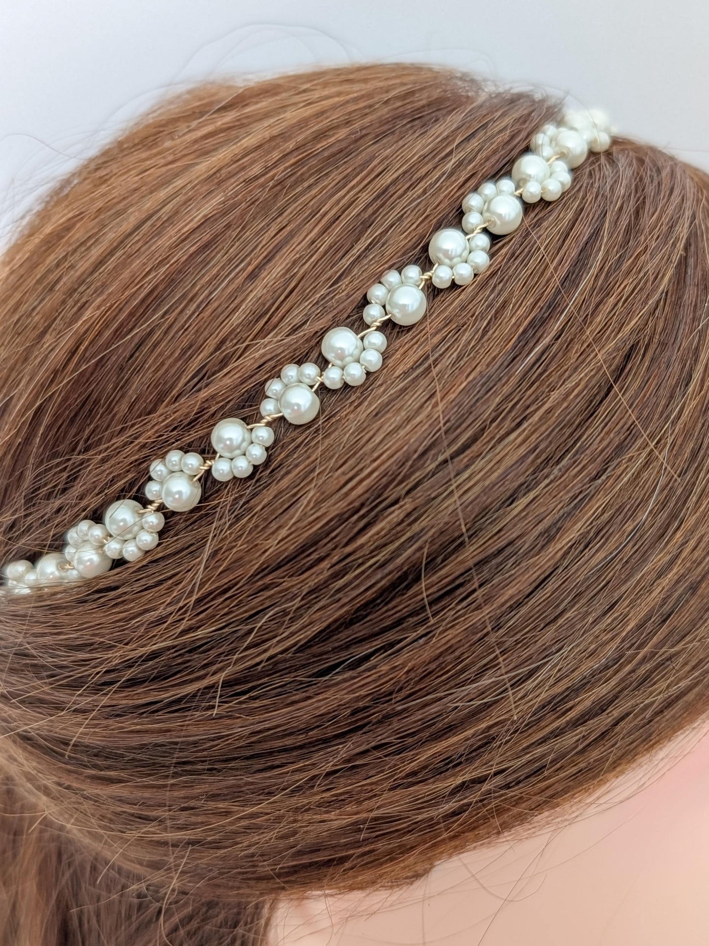 Lexi - Pearl Ribbon Tie Headband (14")
