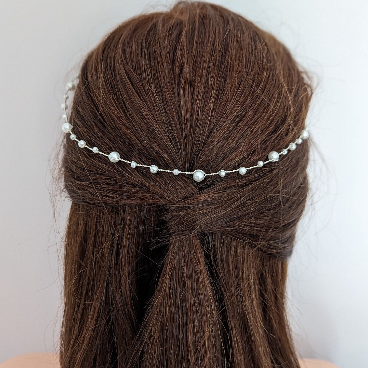 Hannah - Thin Pearl Bridal Hair Vine (8"-24")