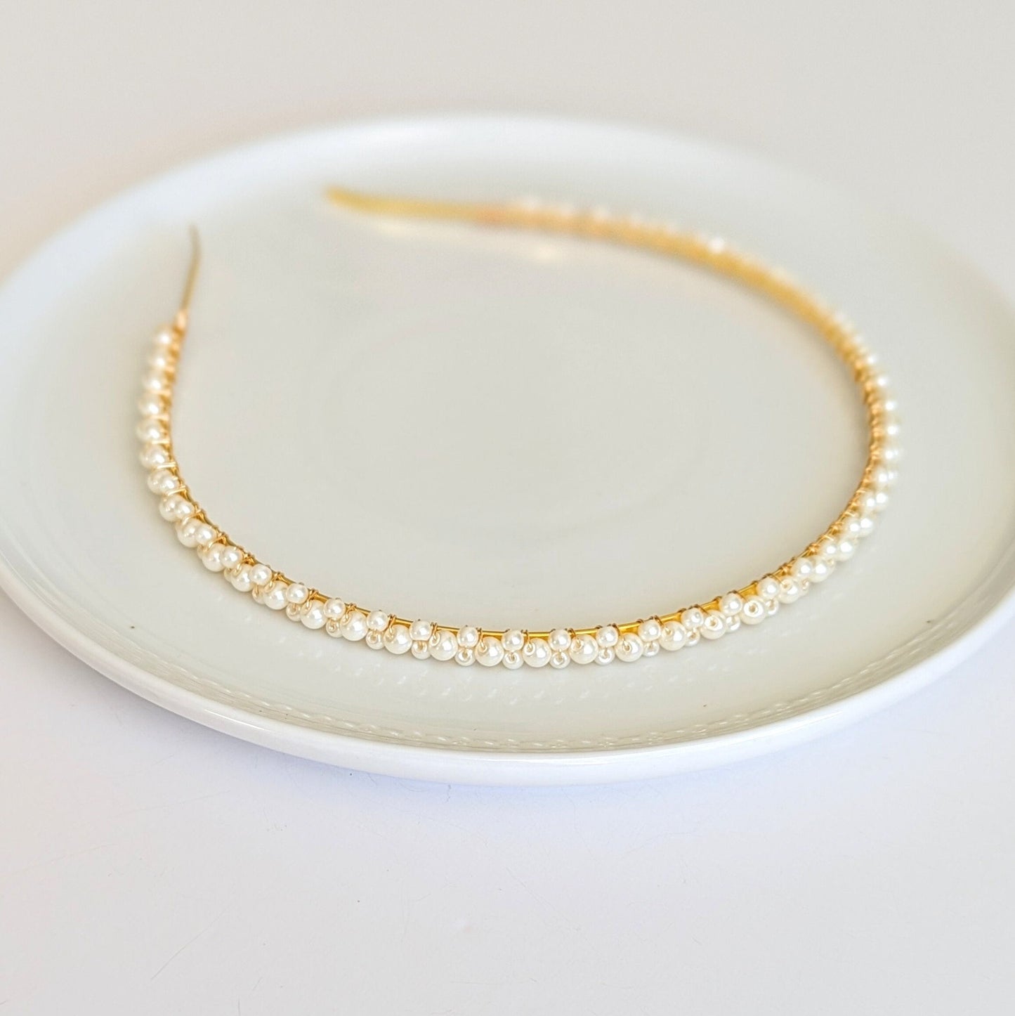 Kayla - Thin Pearl Headband Minimalist Bride
