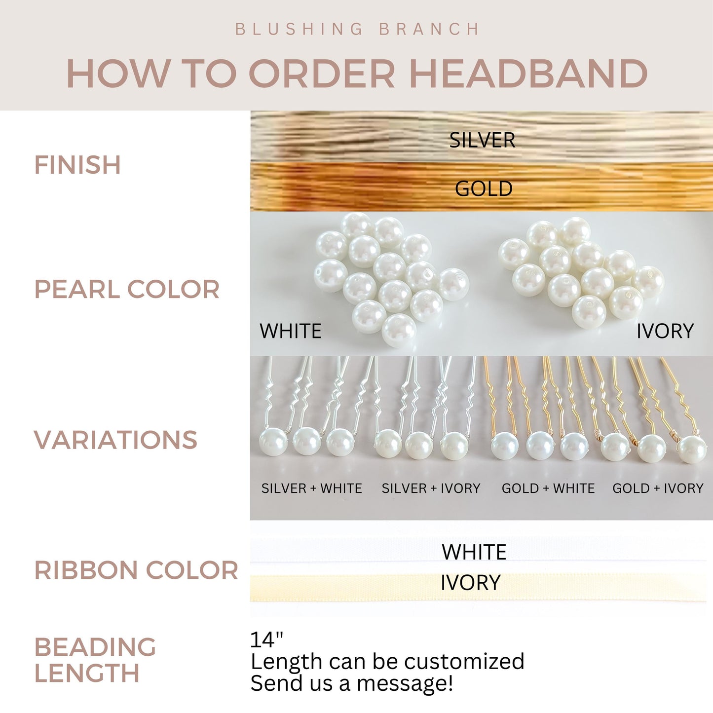 Rosalie - Floral Pearl Ribbon Tie Hair Piece (14")