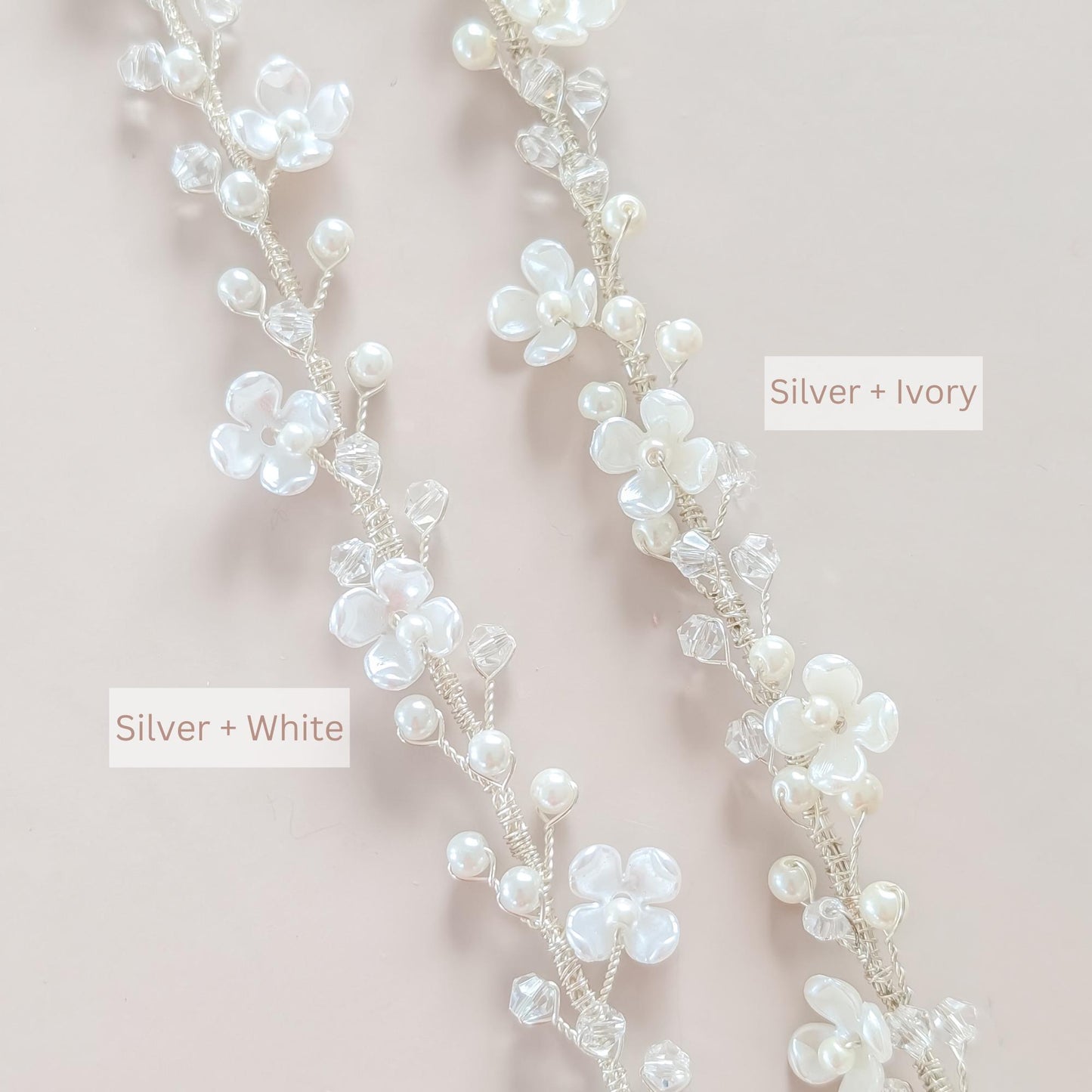 Rosalie - Floral Pearl Ribbon Tie Hair Piece (14")