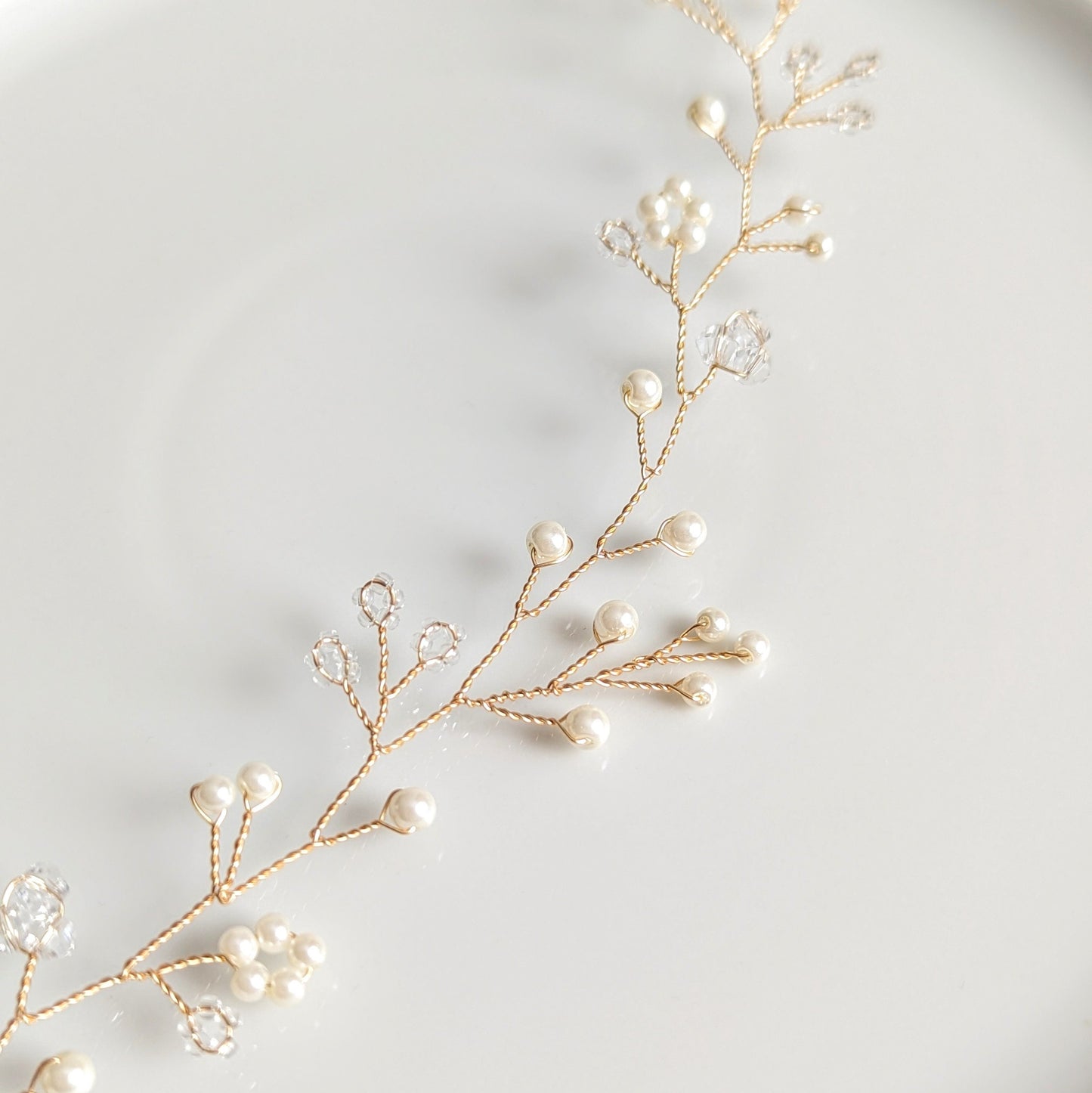 Willow - Boho Pearl & Crystal Floral Hair Vine (6"-24")