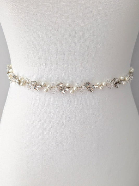 Charlotte - Crystal & Pearl Bridal Belt (18"-30")