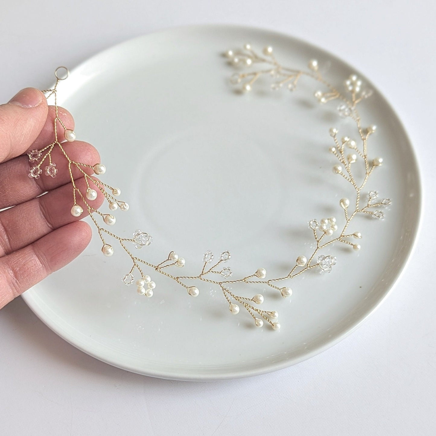 Willow - Boho Pearl & Crystal Floral Hair Vine (6"-24")