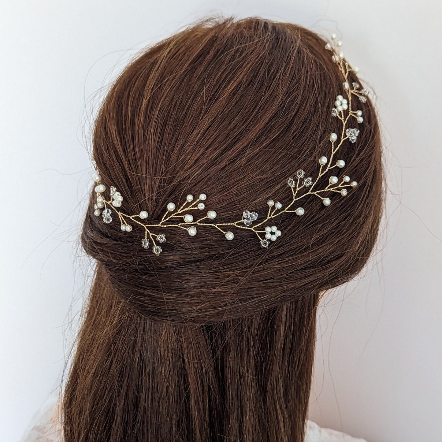 Willow - Boho Pearl & Crystal Floral Hair Vine (6"-24")
