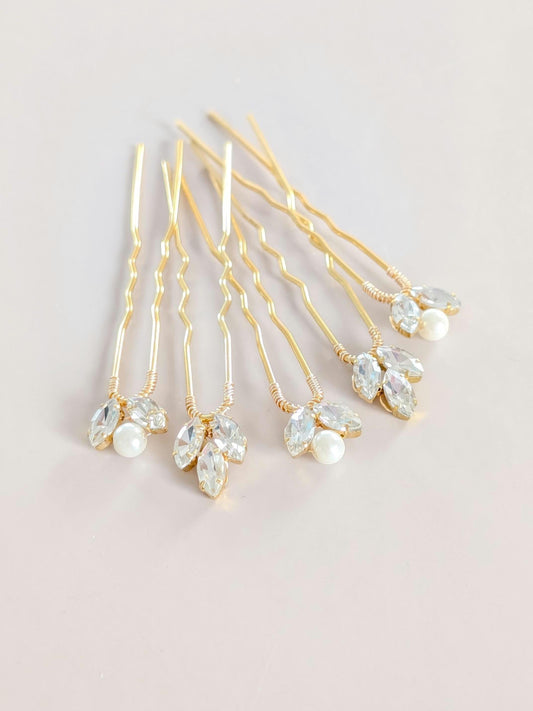 Chloe x Ava - Dainty Crystal Bridal Hair Pins (Set of 5)