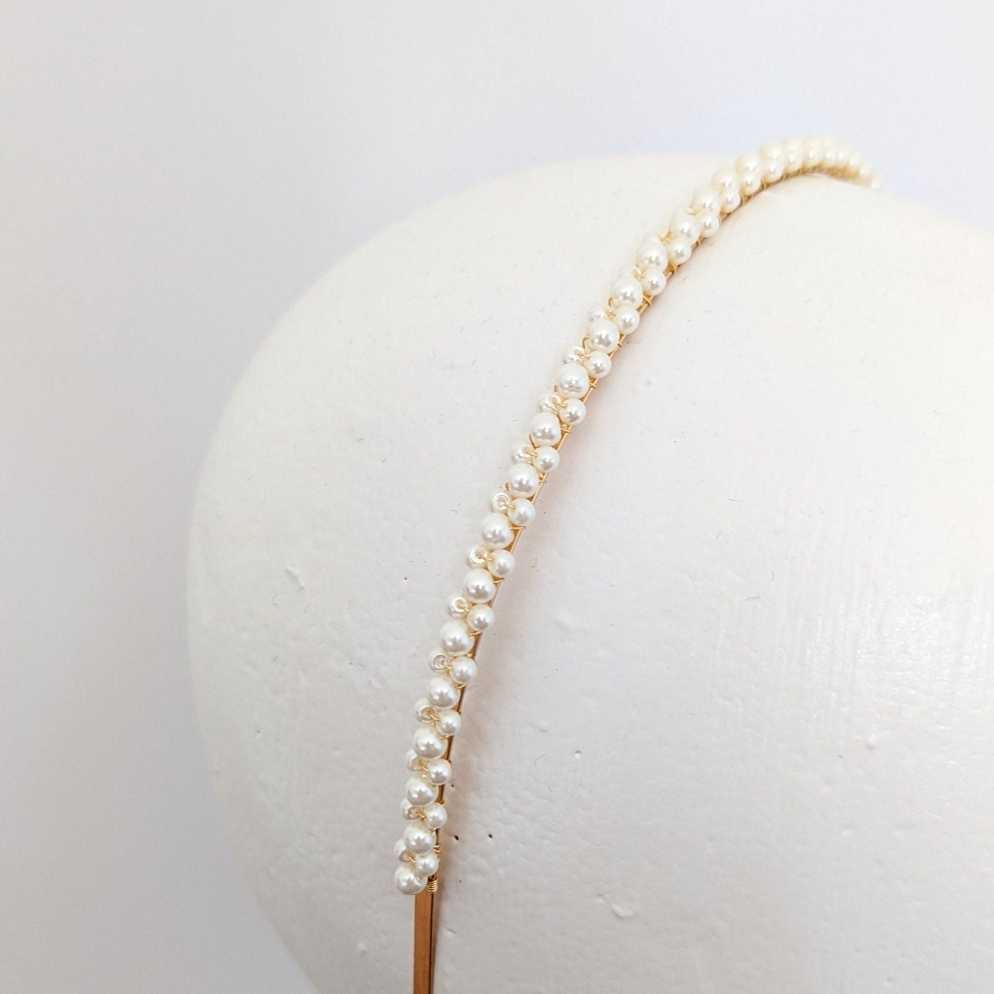 Kayla - Thin Pearl Headband Minimalist Bride