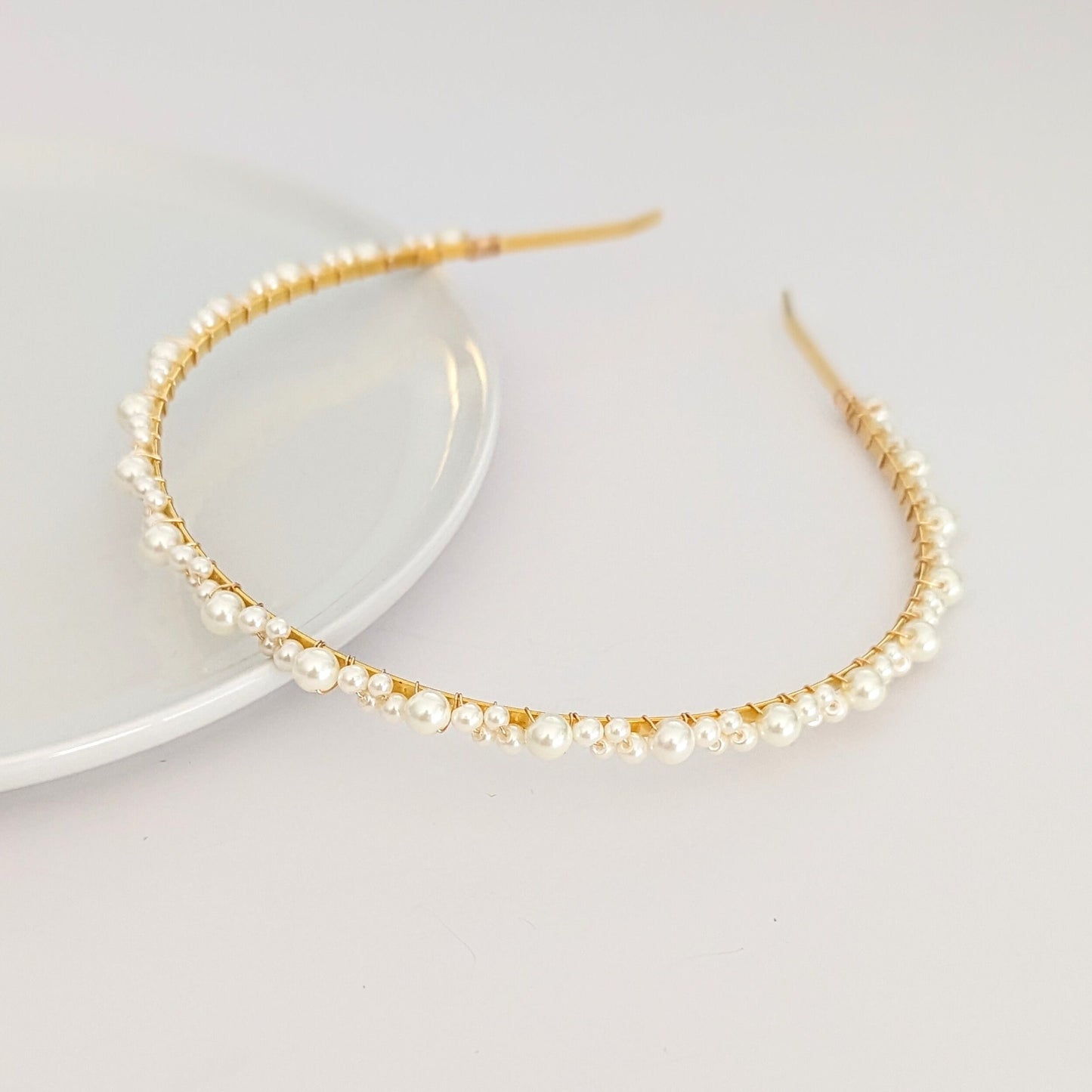 Kate & Sabine Set - Pearl Headband and Long Drop Earrings