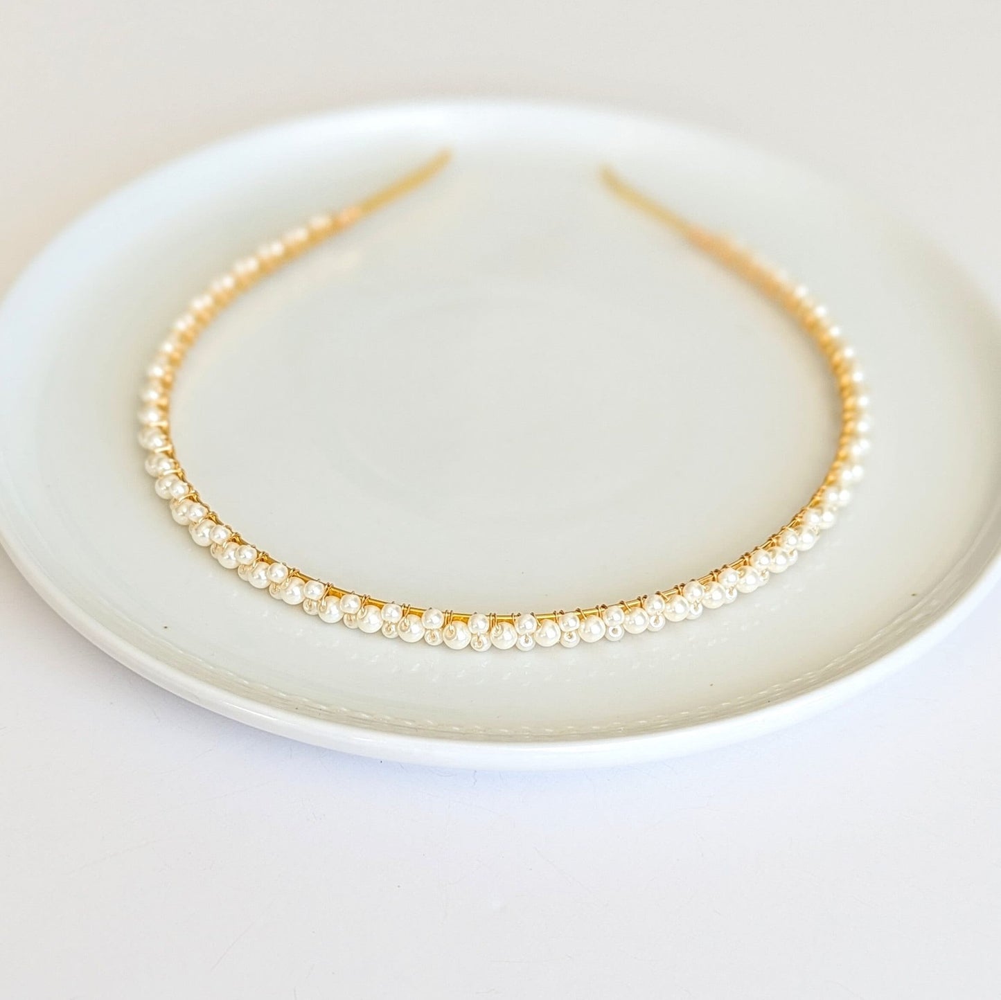 Kayla - Thin Pearl Headband Minimalist Bride