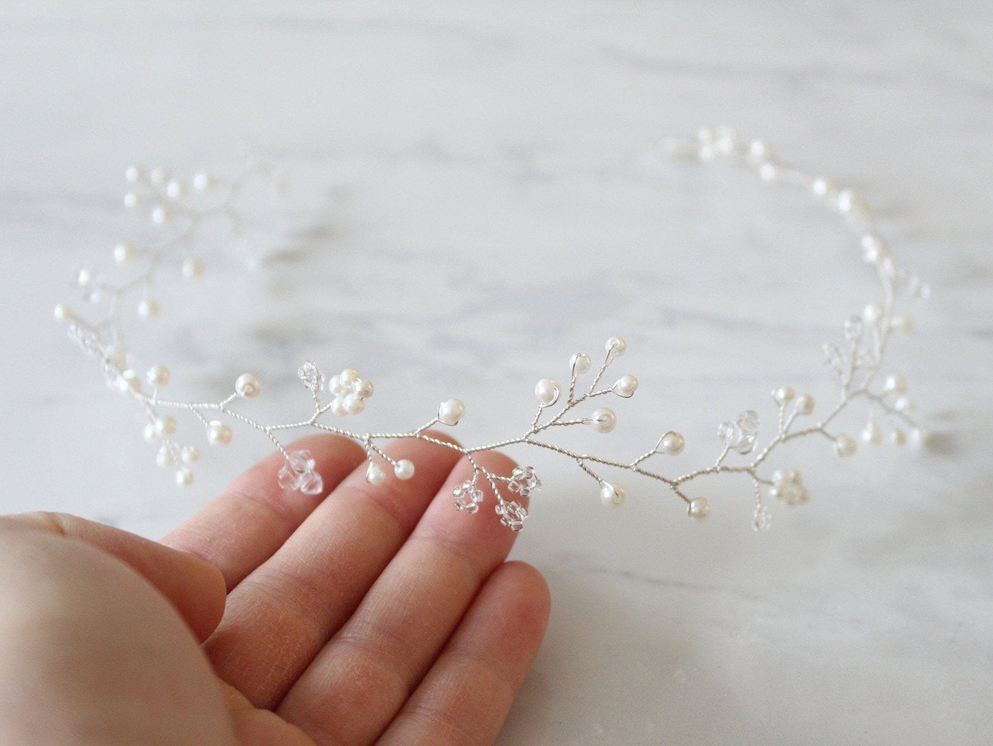 Willow - Boho Pearl & Crystal Floral Hair Vine (6"-24")