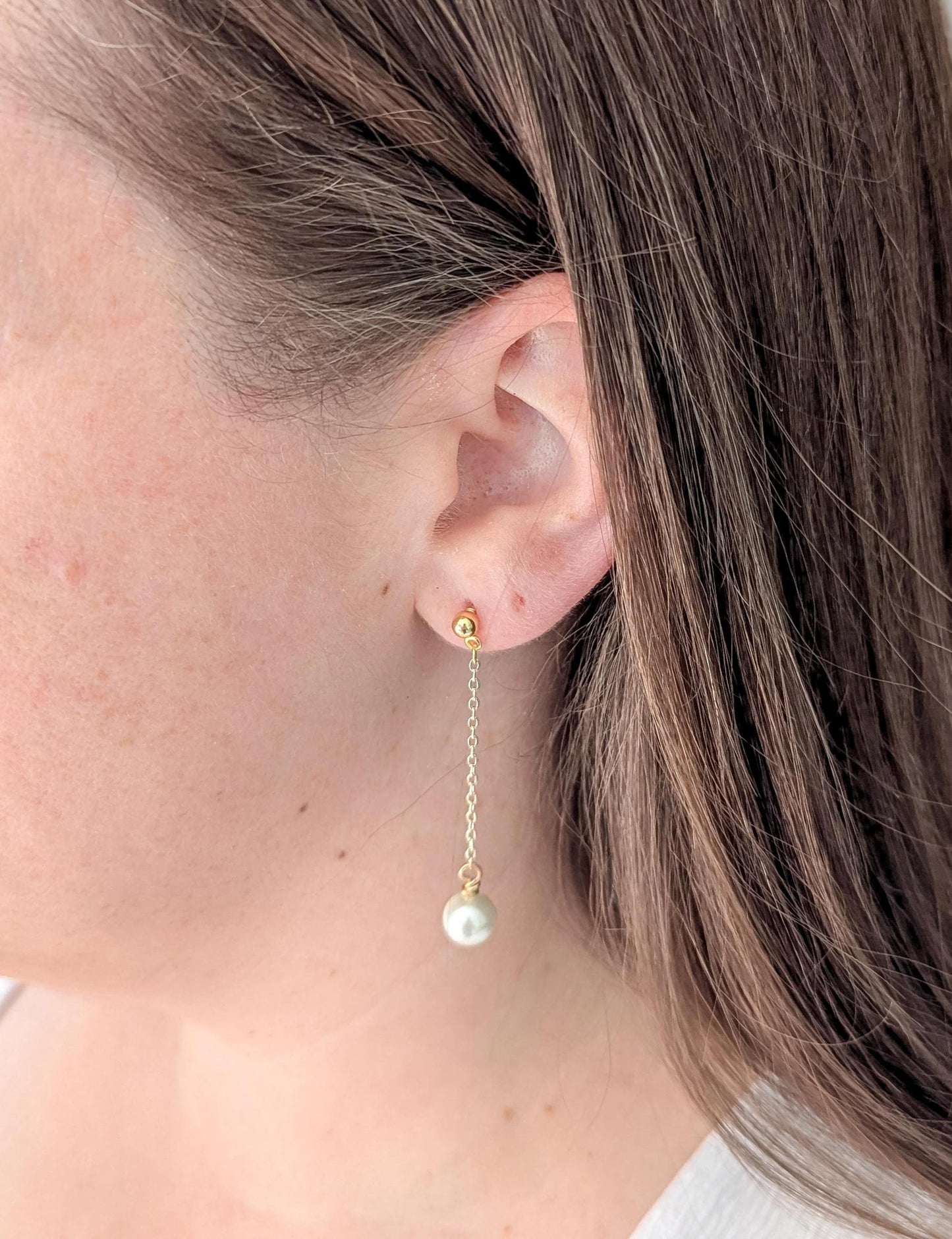 Sabine - Long Pearl Drop Earring Dainty