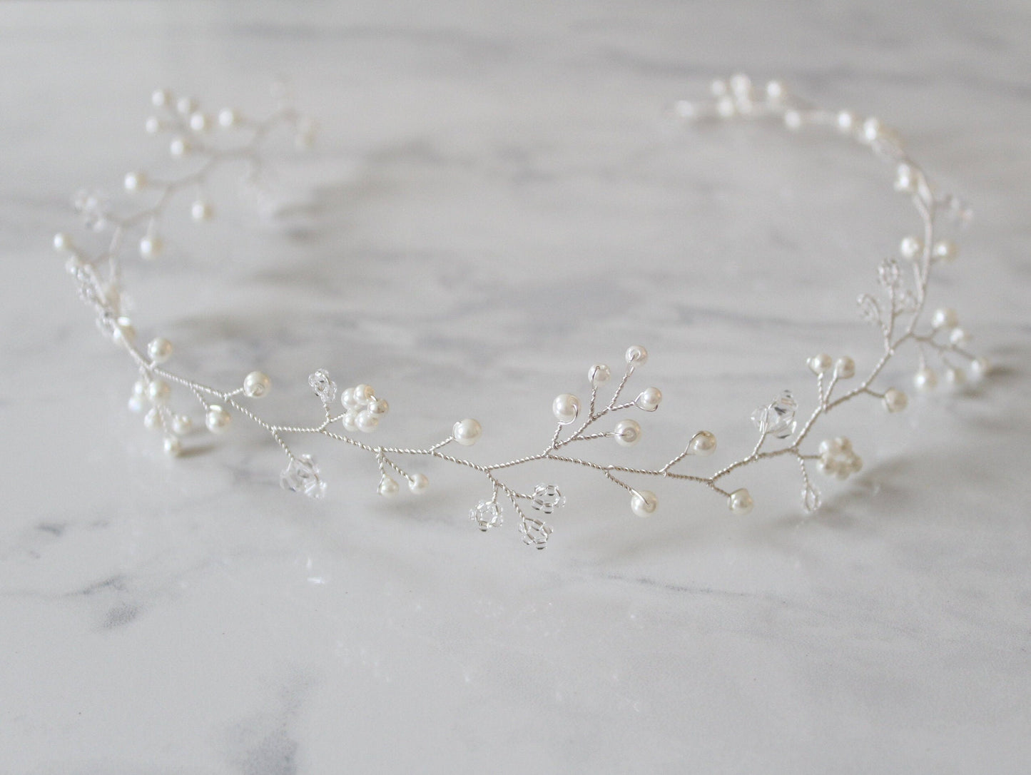 Willow - Romantic Pearl & Crystal Floral Hair Vine (8"-24")