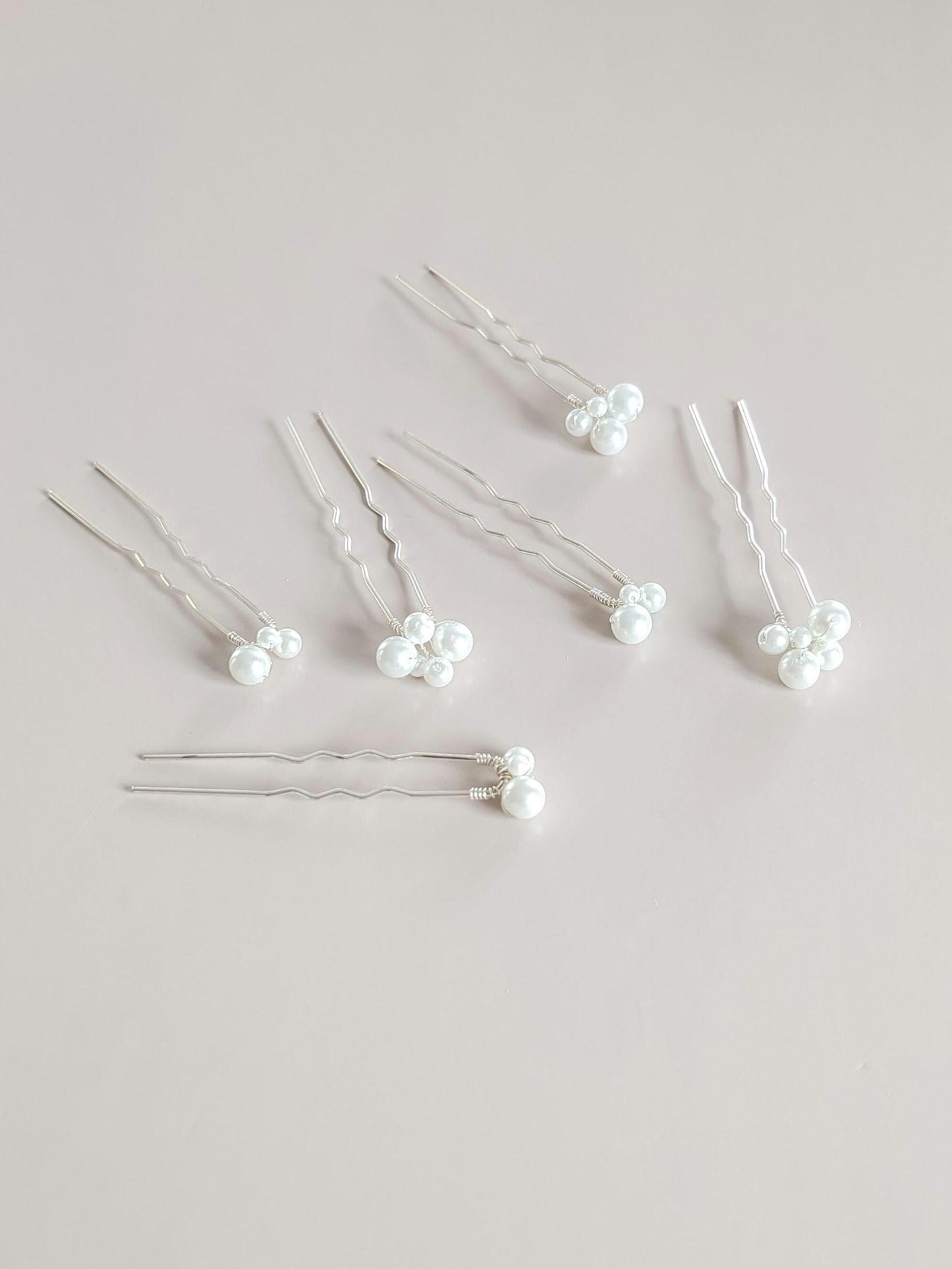 Elena - Pearl Cluster Hair Pin Set (Set of 6)