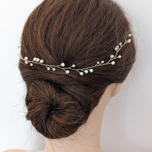 Cora - Delicate Pearl Wedding Hair Vine (8"-24")