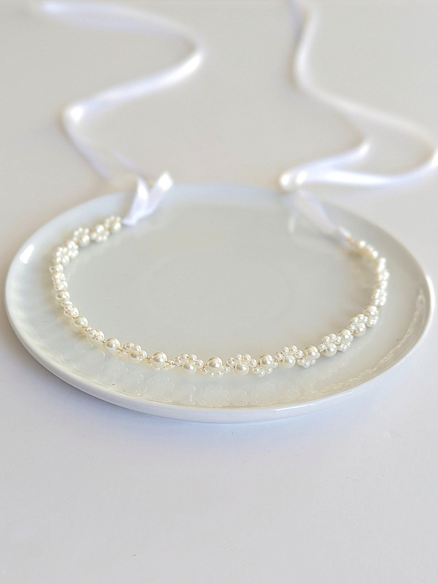 Lexi - Pearl Ribbon Tie Headband (14")