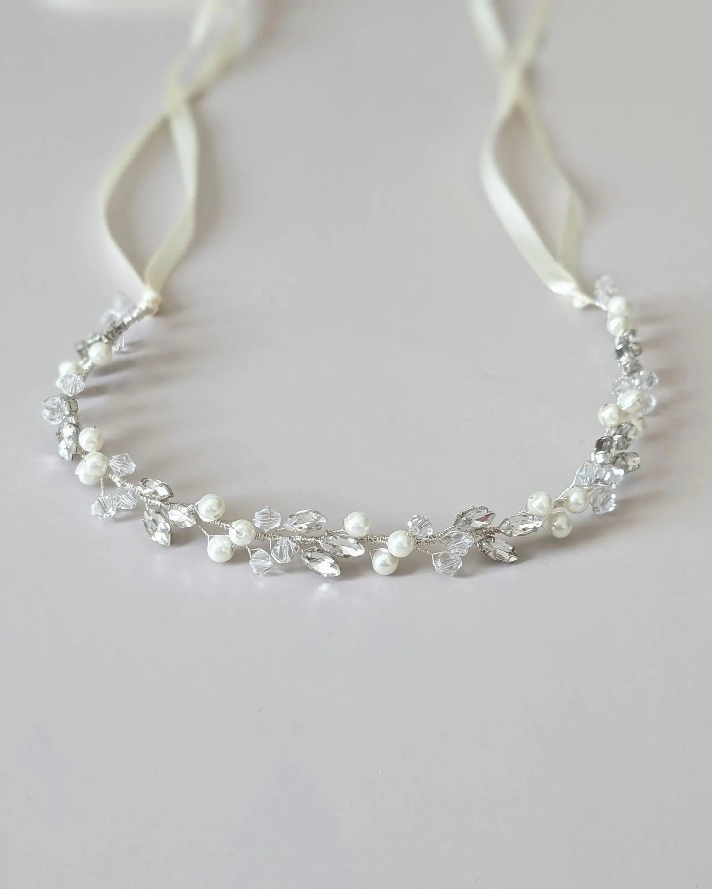 Charlotte - Bridal Crystal Headpiece With Ribbon (14")