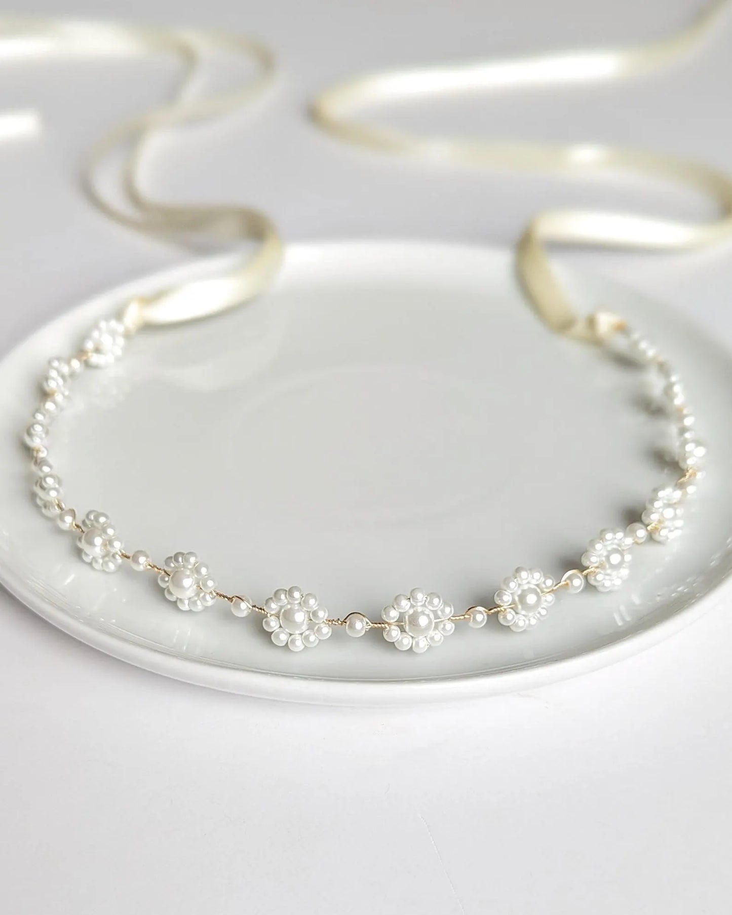 Audrey - Floral Pearl Bridal Sash (18"-30")