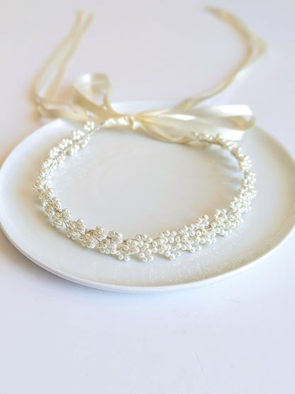Sylvie - Baby’s Breath Inspired Pearl Bridal Sash (18"-24")