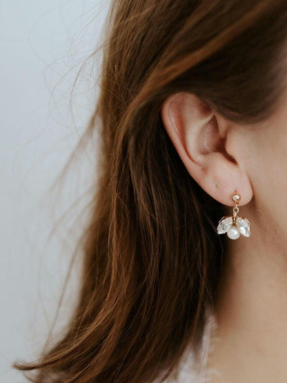 Ava - Crystal Bridal Earrings with Pearl Accents
