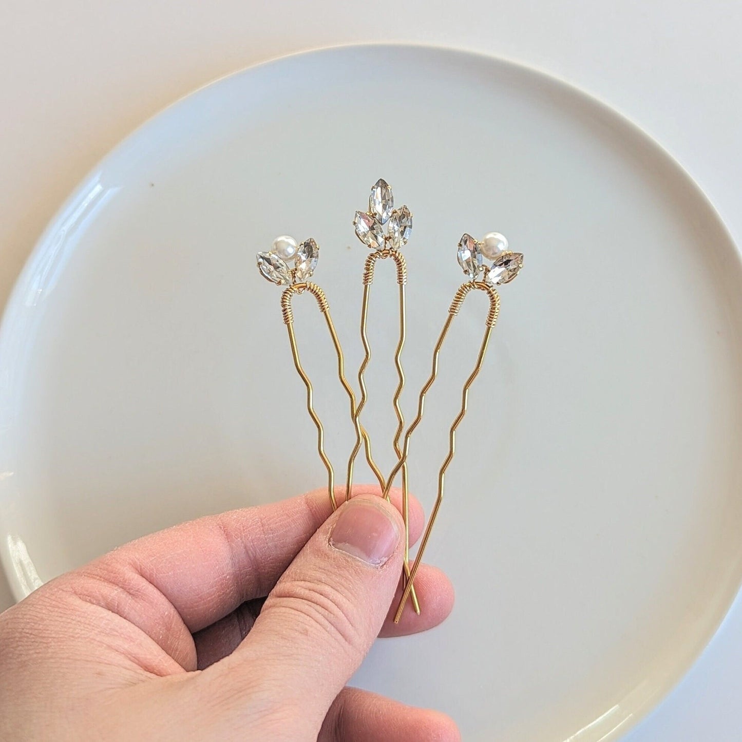 Chloe x Ava - Dainty Crystal Bridal Hair Pins (Set of 3)