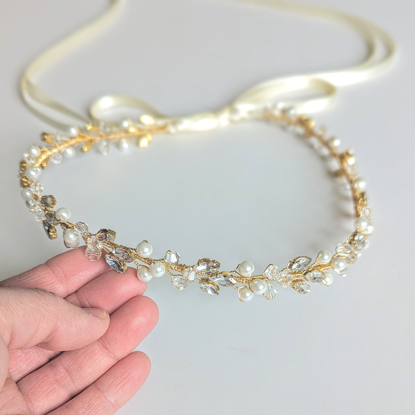 Charlotte - Bridal Crystal Headpiece With Ribbon (14")