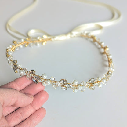 Charlotte - Bridal Crystal Headpiece With Ribbon (14")