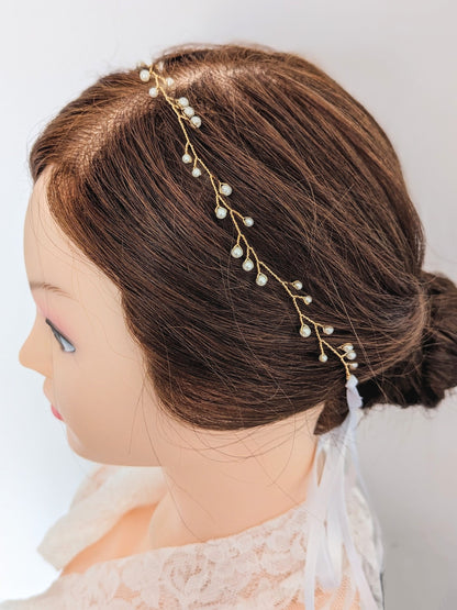 Cora - Dainty Vine Ribbon Tie Headband (14")
