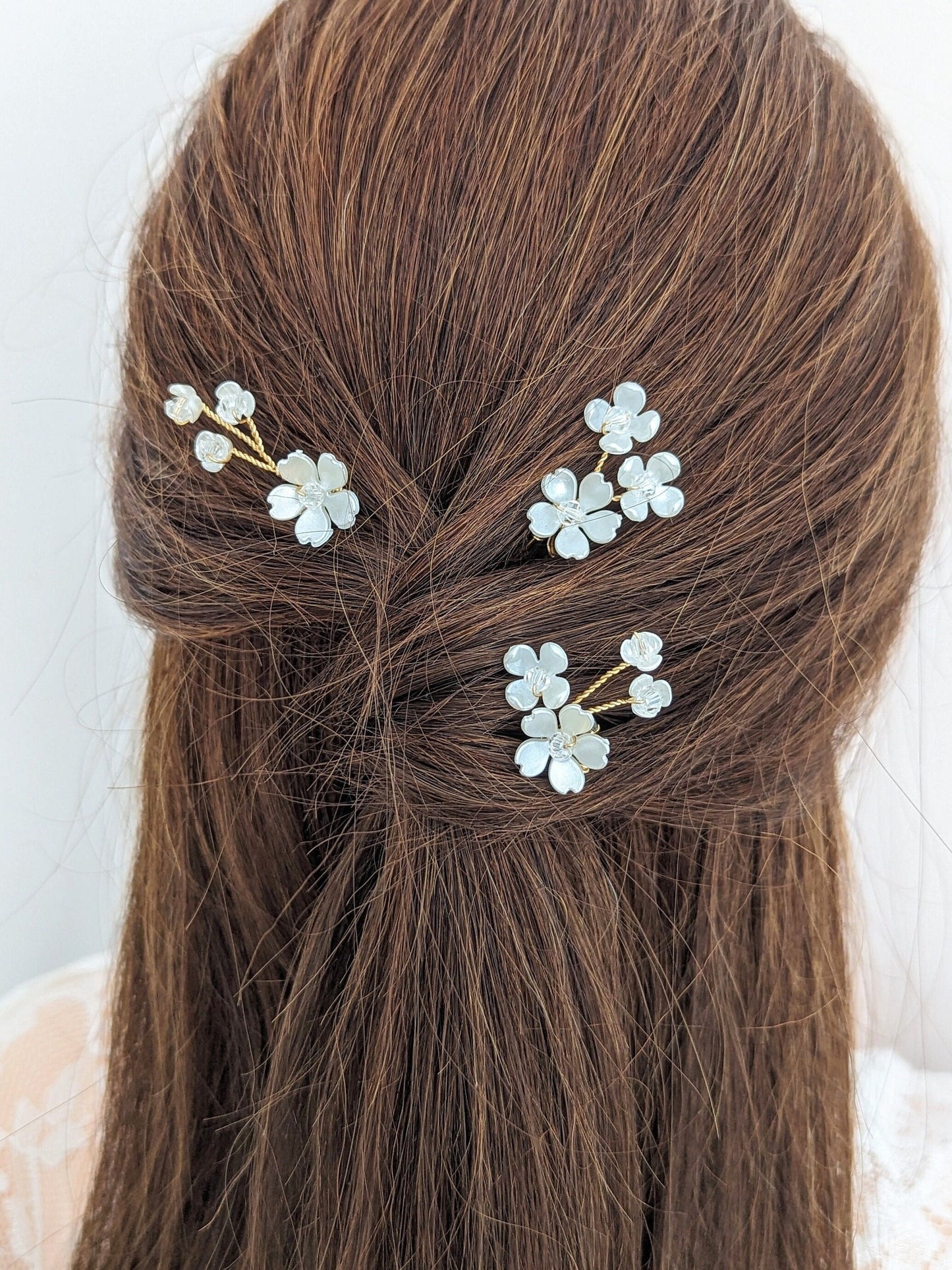 Posie - Delicate Floral & Crystal Hair Pins (Set of 3)