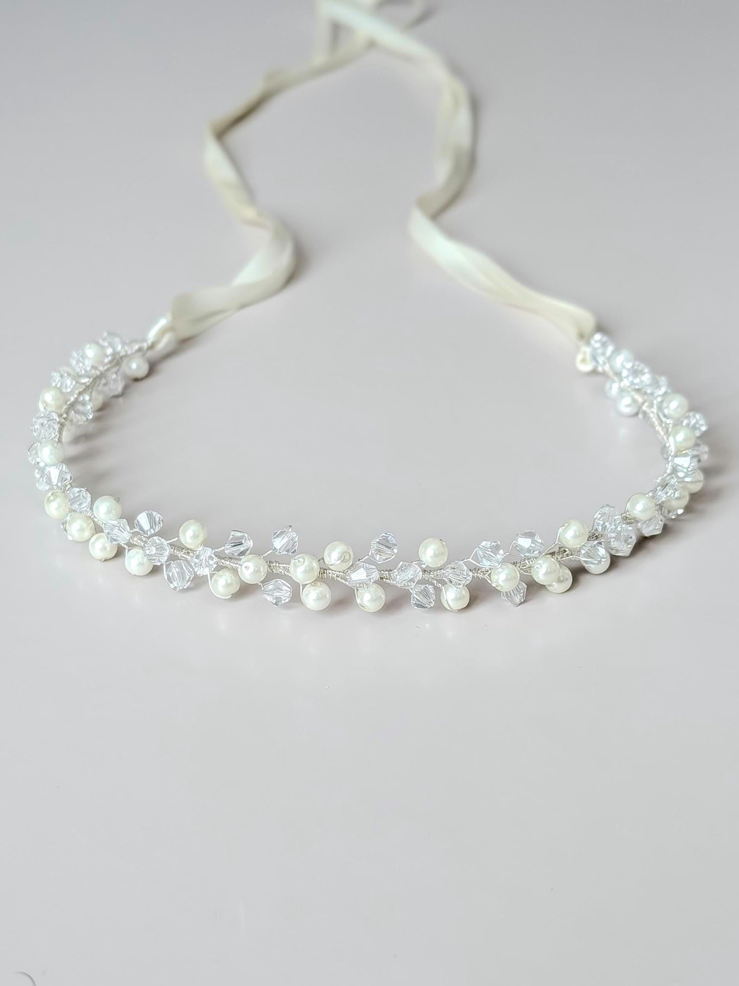 Colette - Pearl and Crystal Beaded Bridal Sash (18"-30")