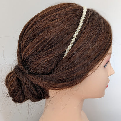Kayla - Thin Pearl Headband Minimalist Bride
