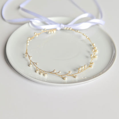 Cora - Dainty Vine Ribbon Tie Headband (14")