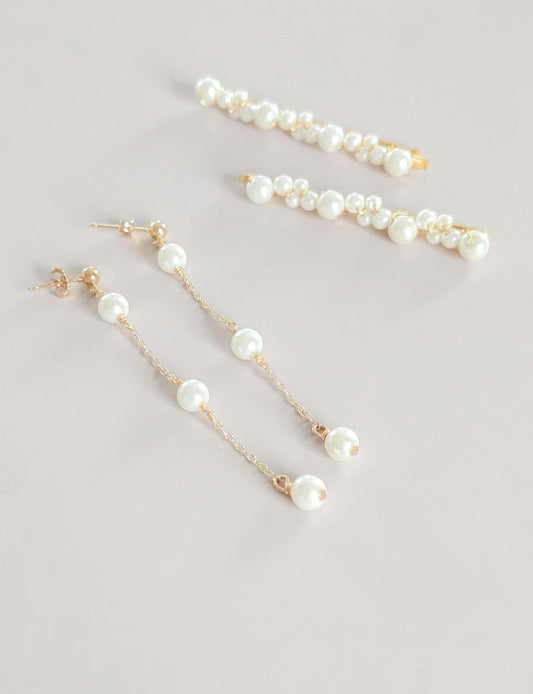 Kate & Elle Set - Pearl Bobby Pins and Earrings