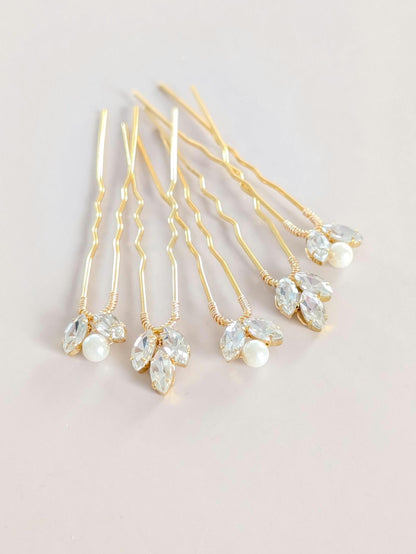 Chloe + Ava Jewelry Set - Crystal & Pearl Hair Pins with Matching Earrings