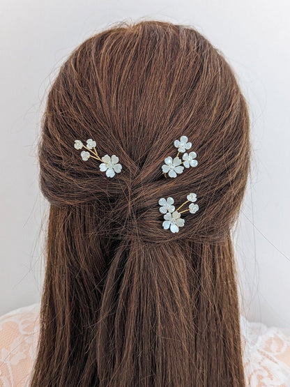 Posie - Delicate Floral & Crystal Hair Pins (Set of 3)