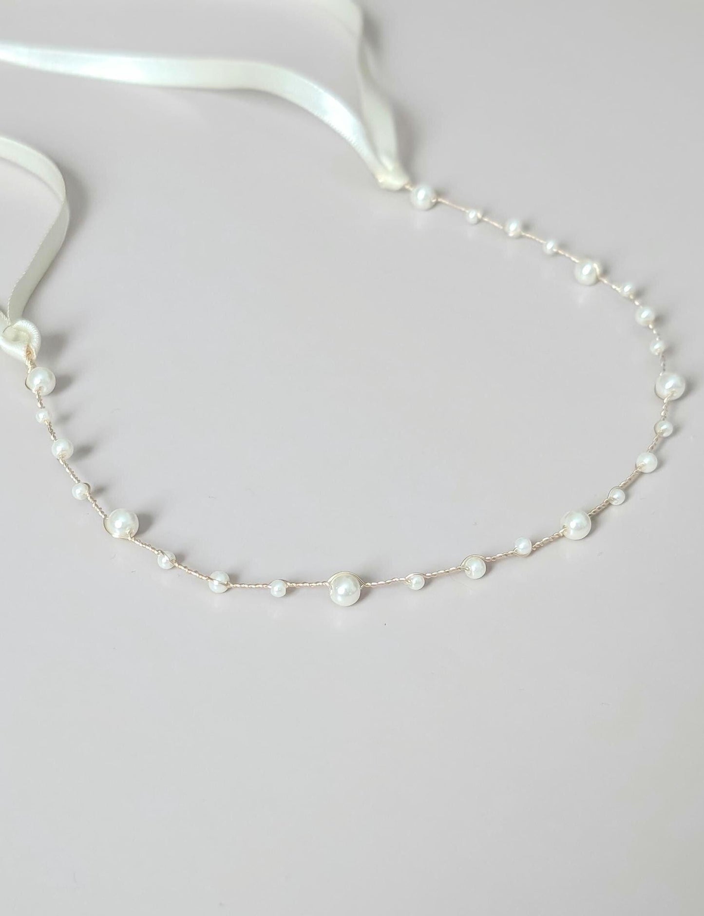 Hannah - Delicate Pearl Wedding Dress Sash (18"-30")