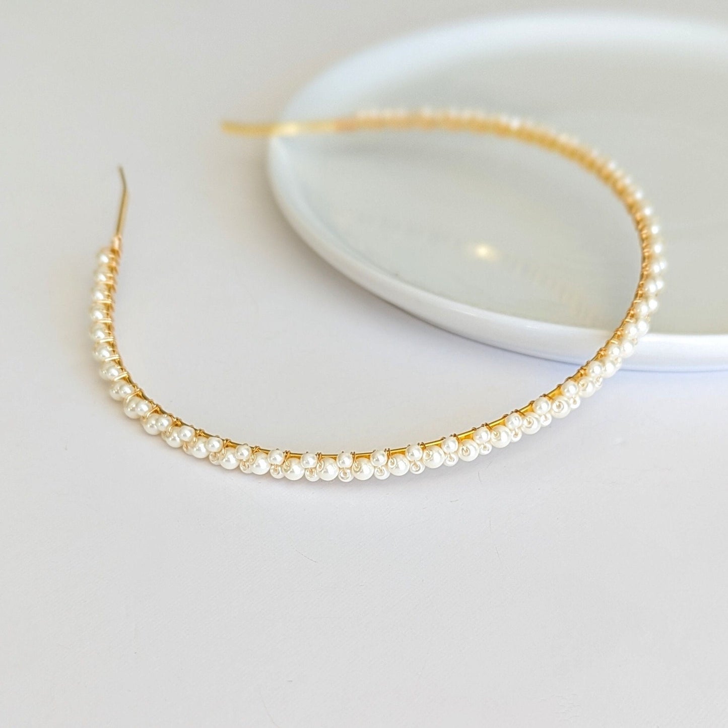 Kayla - Thin Pearl Headband Minimalist Bride