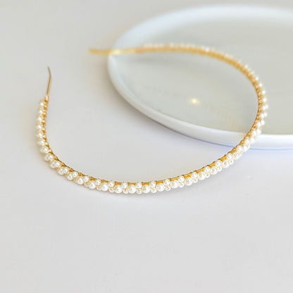 Kayla - Thin Pearl Headband Minimalist Bride
