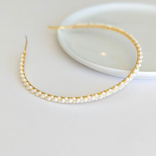 Kayla - Thin Pearl Headband Minimalist Bride