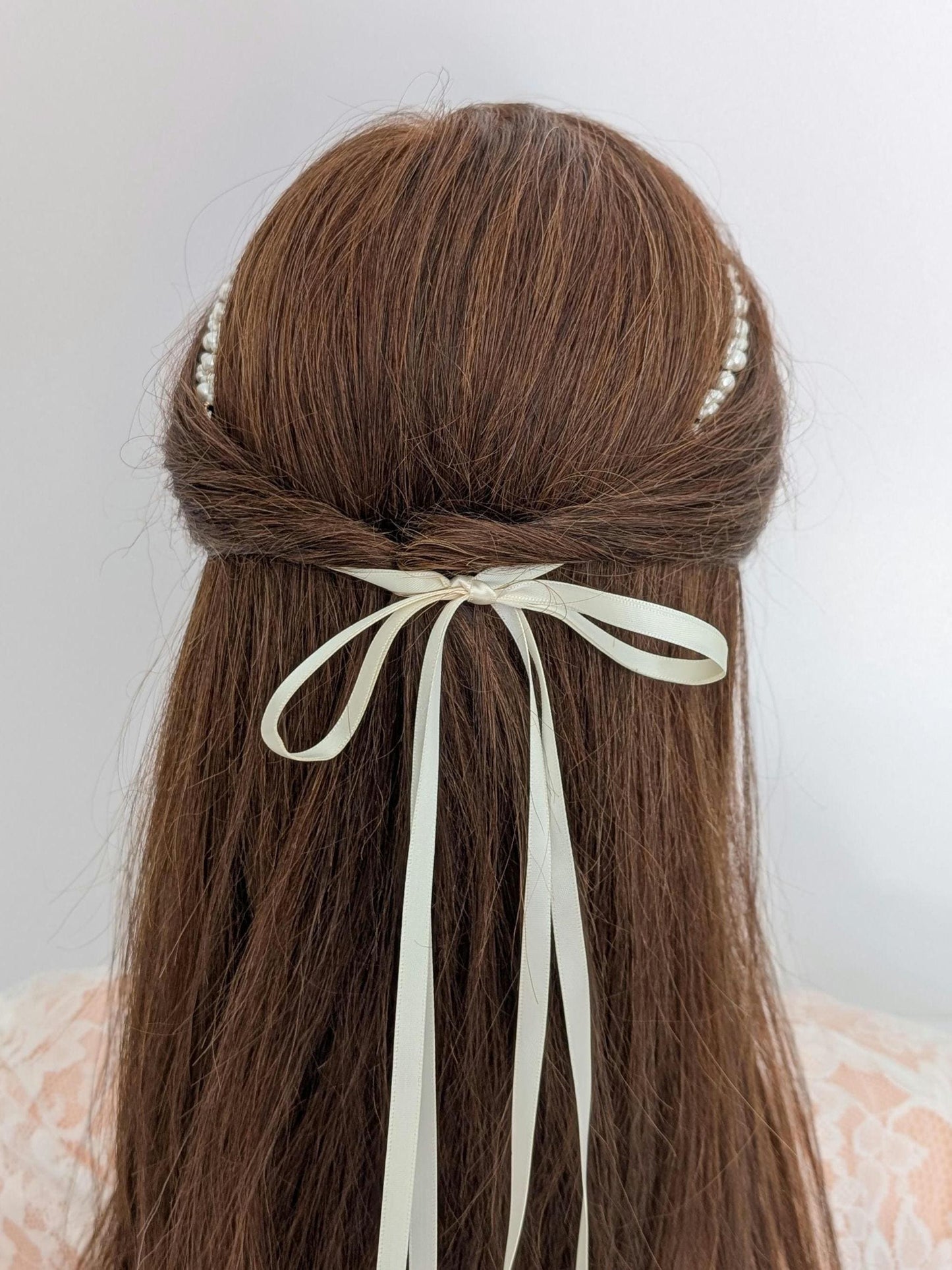Lexi - Pearl Ribbon Tie Headband (14")