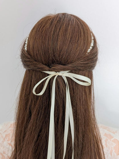Lexi - Pearl Ribbon Tie Headband (14")