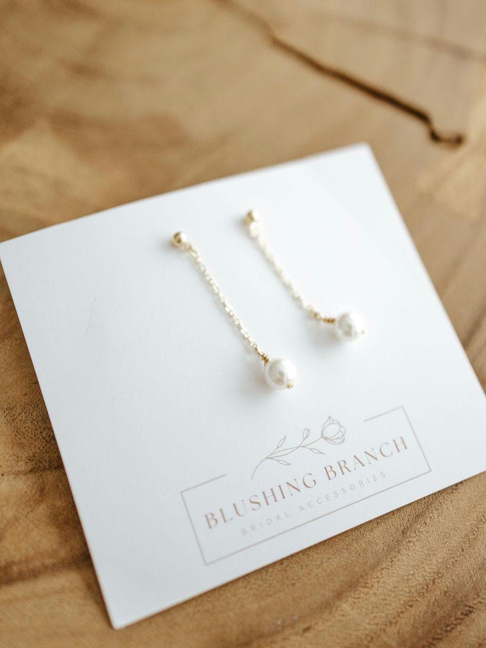 Sabine - Long Pearl Drop Earring Dainty