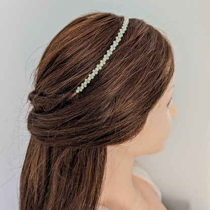 Kayla - Thin Pearl Headband Minimalist Bride
