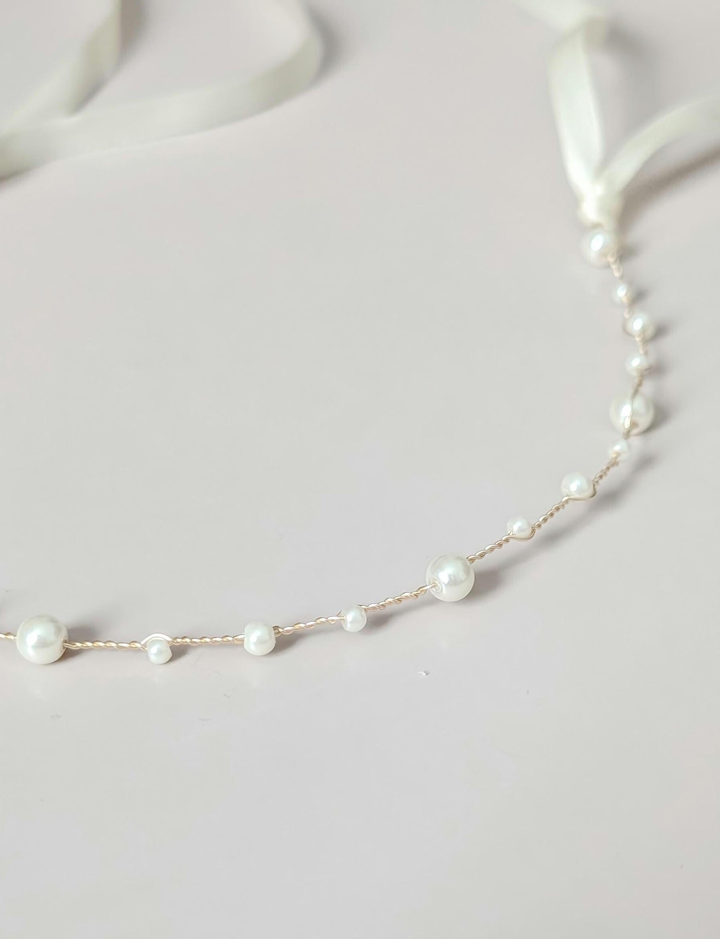 Hannah - Delicate Pearl Wedding Dress Sash (18"-30")